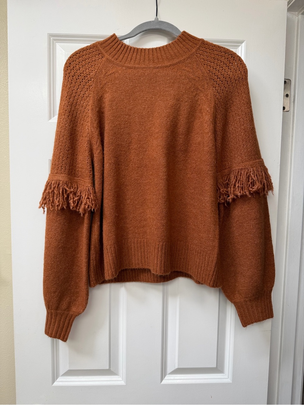 VICI Fringe Sleeve Crewneck Sweater - Rust Orange